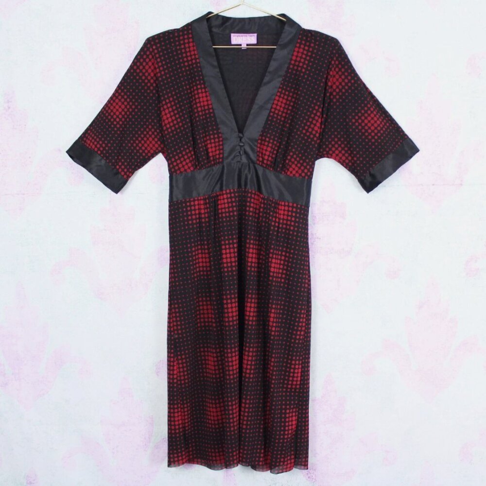 Vivienne Tam Small Vintage 90s Black Red Polka Dot Silk Trim Empire Waist Dress - Picture 2 of 3